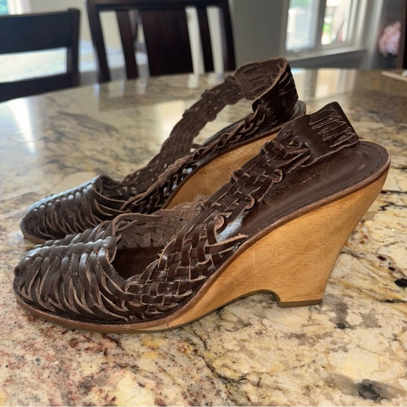 Michael Kors Brown Woven Leather Wedge Sandals - Picture 2 of 9